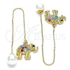 Oro Laminado Threader Earring, Gold Filled Style Elephant Design, with Multicolor Crystal, Polished, Golden Finish, 02.380.0089