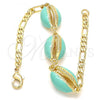 Oro Laminado Fancy Bracelet, Gold Filled Style Shell Design, Turquoise Enamel Finish, Golden Finish, 03.63.2092.08