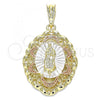 Oro Laminado Religious Pendant, Gold Filled Style Guadalupe Design, Polished, Tricolor, 05.380.0073