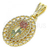 Oro Laminado Fancy Pendant, Gold Filled Style Flower and Heart Design, Polished, Tricolor, 05.351.0131.1