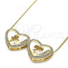 Oro Laminado Pendant Necklace, Gold Filled Style Heart and Little Girl Design, with White Micro Pave, Polished, Golden Finish, 04.156.0257.20
