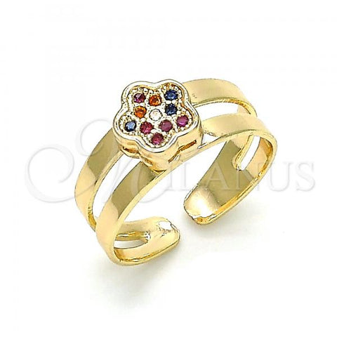 Oro Laminado Baby Ring, Gold Filled Style Flower Design, with Multicolor Micro Pave, Polished, Golden Finish, 01.233.0012.2 (One size fits all)