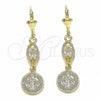Oro Laminado Long Earring, Gold Filled Style San Benito Design, with White Cubic Zirconia, Polished, Golden Finish, 02.351.0030