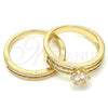 Oro Laminado Wedding Ring, Gold Filled Style Duo Design, with White Cubic Zirconia, Polished, Golden Finish, 01.284.0023.08 (Size 8)