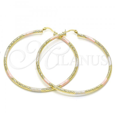 Oro Laminado Extra Large Hoop, Gold Filled Style Diamond Cutting Finish, Tricolor, 02.213.0247.70