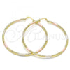 Oro Laminado Extra Large Hoop, Gold Filled Style Diamond Cutting Finish, Tricolor, 02.213.0247.70
