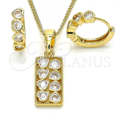 Oro Laminado Earring and Pendant Adult Set, Gold Filled Style Heart Design, with White Cubic Zirconia, Polished, Golden Finish, 10.210.0155