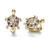 Oro Laminado Huggie Hoop, Gold Filled Style Turtle Design, with White and Ruby Micro Pave, Polished, Golden Finish, 02.26.0282.1.12