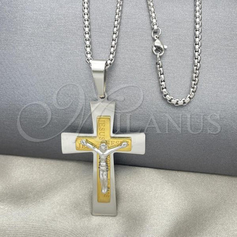 Stainless Steel Pendant Necklace, Crucifix Design, Polished, Two Tone, 04.116.0032.30