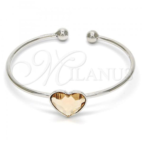 Rhodium Plated Individual Bangle, Heart Design, with Light Silk Swarovski Crystals, Polished, Rhodium Finish, 07.239.0013.6 (02 MM Thickness, One size fits all)