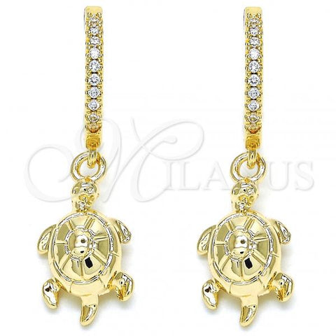 Oro Laminado Huggie Hoop, Gold Filled Style Turtle Design, with White Cubic Zirconia, Polished, Golden Finish, 02.63.2667.20