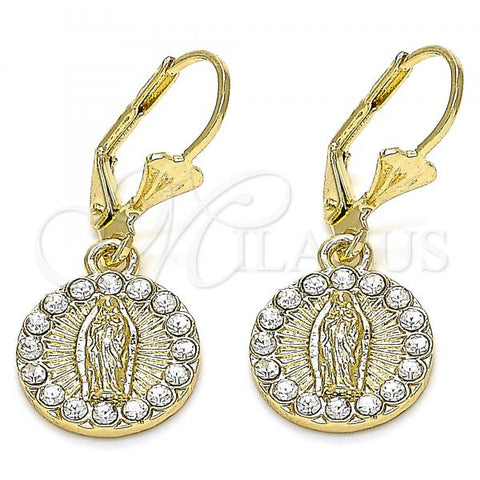 Oro Laminado Dangle Earring, Gold Filled Style Guadalupe Design, with White Crystal, Polished, Golden Finish, 02.351.0029.1
