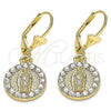 Oro Laminado Dangle Earring, Gold Filled Style Guadalupe Design, with White Crystal, Polished, Golden Finish, 02.351.0029.1