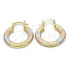 Oro Laminado Small Hoop, Gold Filled Style Greek Key Design, Diamond Cutting Finish, Tricolor, 02.163.0007.1.25