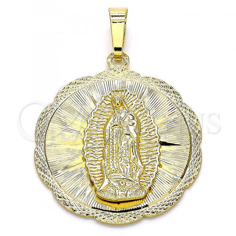 Oro Laminado Religious Pendant, Gold Filled Style Guadalupe Design, Polished, Golden Finish, 05.213.0055
