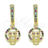 Oro Laminado Huggie Hoop, Gold Filled Style Owl Design, with Multicolor Micro Pave, Polished, Golden Finish, 02.316.0075.15