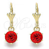 Oro Laminado Leverback Earring, Gold Filled Style with Garnet Crystal, Polished, Golden Finish, 02.122.0112.4