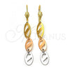 Oro Laminado Long Earring, Gold Filled Style Polished, Tricolor, 02.63.2180