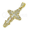 Oro Laminado Religious Pendant, Gold Filled Style Crucifix Design, Polished, Tricolor, 05.351.0161.1