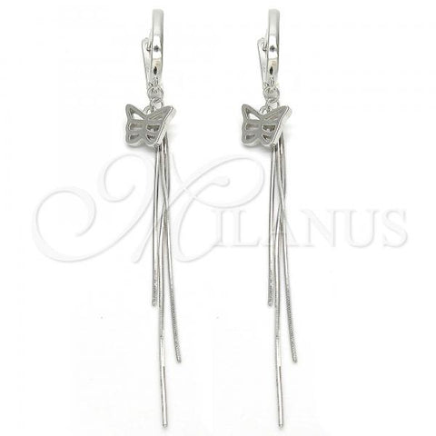 Sterling Silver Long Earring, Butterfly Design, Polished, Rhodium Finish, 02.186.0090
