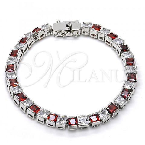 Rhodium Plated Tennis Bracelet, with Garnet and White Cubic Zirconia, Polished, Rhodium Finish, 03.210.0079.5.08