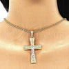 Oro Laminado Religious Pendant, Gold Filled Style Crucifix and Greek Key Design, Polished, Tricolor, 05.351.0028.1