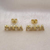 Oro Laminado Stud Earring, Gold Filled Style Mom Design, with White Micro Pave, Polished, Golden Finish, 02.341.0071