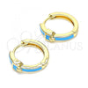 Oro Laminado Huggie Hoop, Gold Filled Style Belt Buckle Design, Blue Enamel Finish, Golden Finish, 02.213.0236.1.15