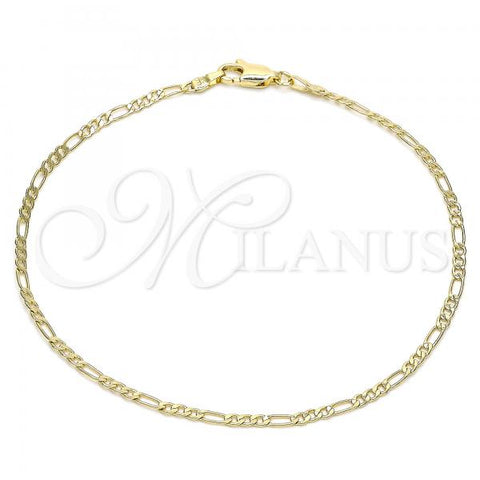 Oro Laminado Basic Anklet, Gold Filled Style Figaro Design, Polished, Golden Finish, 04.213.0239.10