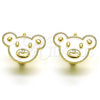 Oro Laminado Huggie Hoop, Gold Filled Style Teddy Bear Design, White Enamel Finish, Golden Finish, 02.210.0787.10