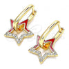 Oro Laminado Huggie Hoop, Gold Filled Style Star Design, with White Micro Pave, Red Enamel Finish, Golden Finish, 02.213.0183.12