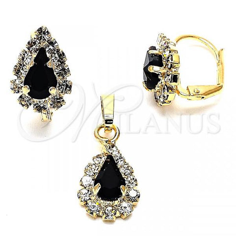 Oro Laminado Earring and Pendant Adult Set, Gold Filled Style Teardrop Design, with Black and White Cubic Zirconia, Polished, Golden Finish, 10.122.0002.2