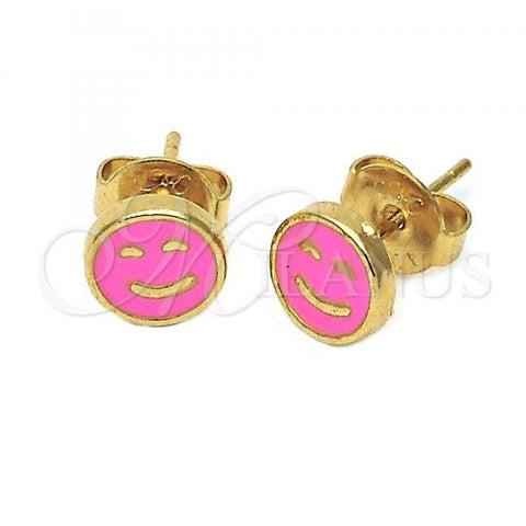 Oro Laminado Stud Earring, Gold Filled Style Smile Design, Pink Enamel Finish, Golden Finish, 02.64.0315 *PROMO*