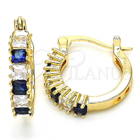 Oro Laminado Small Hoop, Gold Filled Style with Sapphire Blue and White Cubic Zirconia, Polished, Golden Finish, 02.210.0280.2.15