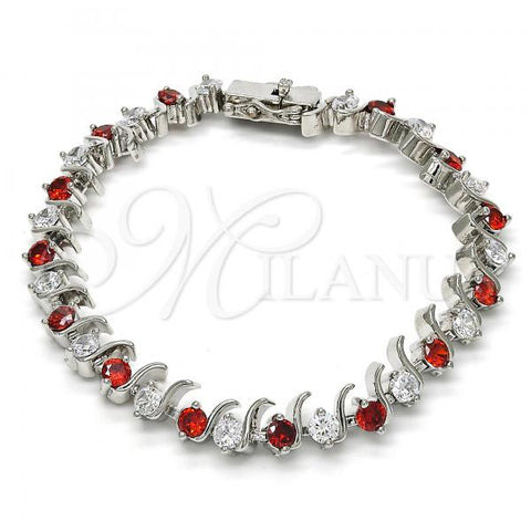 Rhodium Plated Tennis Bracelet, with Garnet and White Cubic Zirconia, Polished, Rhodium Finish, 03.210.0077.5.08