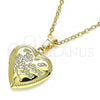 Oro Laminado Locket Pendant, Gold Filled Style Heart and Flower Design, Polished, Golden Finish, 05.117.0008