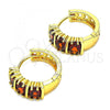 Oro Laminado Huggie Hoop, Gold Filled Style with Garnet Cubic Zirconia, Polished, Golden Finish, 02.210.0026.10.15