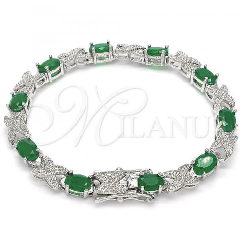 Rhodium Plated Tennis Bracelet, with Green Cubic Zirconia, Polished, Rhodium Finish, 03.168.0026.9.07