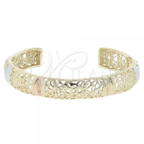 Oro Laminado Individual Bangle, Gold Filled Style Diamond Cutting Finish, Tricolor, 07.156.0017 (10 MM Thickness, One size fits all)