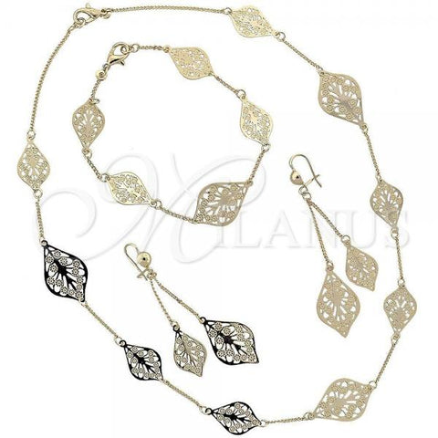 Oro Laminado Necklace, Bracelet and Earring, Gold Filled Style Leaf Design, Golden Finish, 06.91.0005