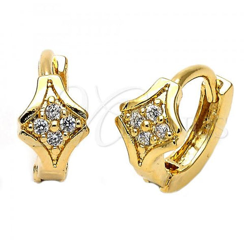 Oro Laminado Huggie Hoop, Gold Filled Style Flower Design, with White Cubic Zirconia, Polished, Golden Finish, 02.165.0022
