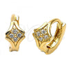 Oro Laminado Huggie Hoop, Gold Filled Style Flower Design, with White Cubic Zirconia, Polished, Golden Finish, 02.165.0022
