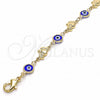 Oro Laminado Fancy Bracelet, Gold Filled Style Evil Eye and Elephant Design, Blue Resin Finish, Golden Finish, 03.326.0010.2.06