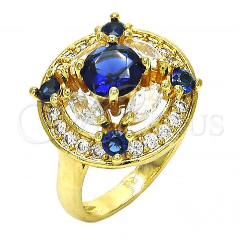 Oro Laminado Multi Stone Ring, Gold Filled Style with Sapphire Blue and White Cubic Zirconia, Polished, Golden Finish, 01.266.0017.1.07 (Size 7)