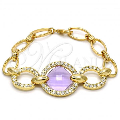 Oro Laminado Fancy Bracelet, Gold Filled Style with Amethyst Azavache and White Crystal, Polished, Golden Finish, 03.59.0071.08