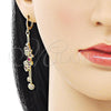 Oro Laminado Long Earring, Gold Filled Style Elephant Design, with Ruby and Black Micro Pave, Polished, Golden Finish, 02.316.0079