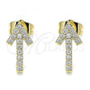 Oro Laminado Stud Earring, Gold Filled Style with White Cubic Zirconia, Polished, Golden Finish, 02.210.0446