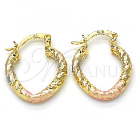 Oro Laminado Small Hoop, Gold Filled Style Diamond Cutting Finish, Tricolor, 02.170.0209.15