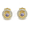 Oro Laminado Stud Earring, Gold Filled Style with Amethyst and White Cubic Zirconia, Polished, Golden Finish, 02.387.0015.1