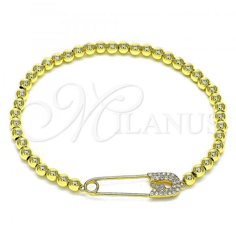 Oro Laminado Fancy Bracelet, Gold Filled Style Paperclip and Expandable Bead Design, with White Micro Pave, Polished, Golden Finish, 03.313.0040.1.07